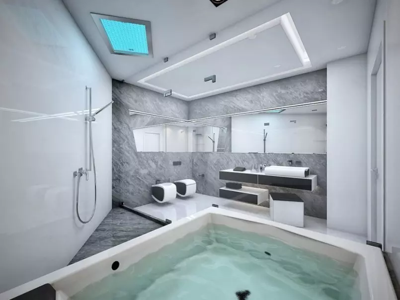 Banheiro de alta tecnologia (62 fotos): um design de quarto pequeno em apartamento de um quarto, escolha de móveis e encanamento 21442_46