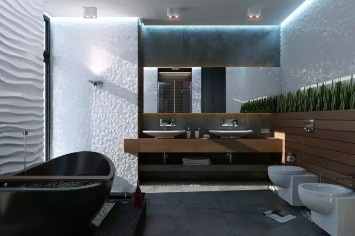 حمامات عالية التقنية (62 صورة / صور): تصميم غرفة صغيرة في شقة بغرفة واحدة، اختيار الأثاث والسباكة 21442_62