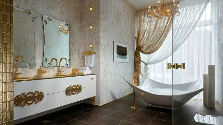 कलाको डिश-शैलीको शैली बाथरूम (phote photos फोटोहरू): बाथरूम सजावट। आन्तरिकका सुन्दर उदाहरणहरू 21443_23
