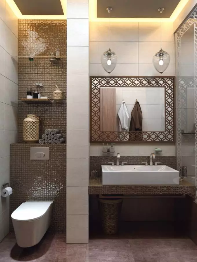 Art deco-style bathroom (39 mga larawan): dekorasyon ng banyo. Mga magagandang halimbawa ng loob 21443_27