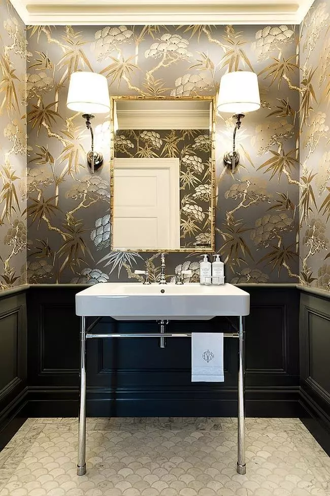 कलाको डिश-शैलीको शैली बाथरूम (phote photos फोटोहरू): बाथरूम सजावट। आन्तरिकका सुन्दर उदाहरणहरू 21443_33