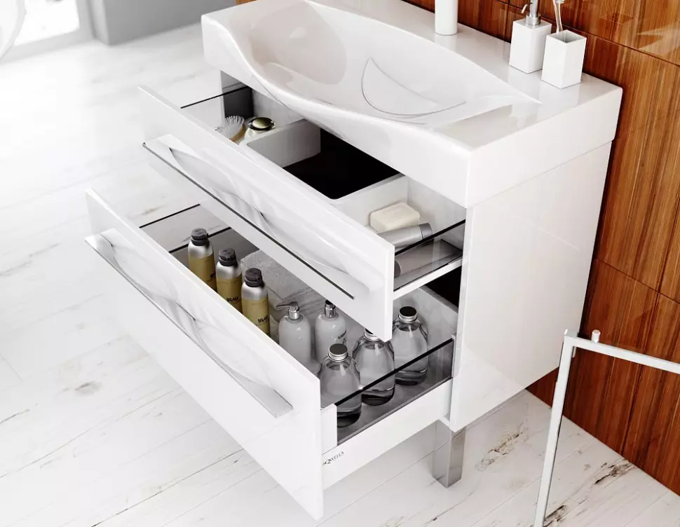 Sedikit wastafel dengan meja di toilet (30 foto): Pilih mini-sink sempit dengan meja samping tempat tidur, wastafel sudut dan lurus dengan meja yang ditangguhkan 21449_26