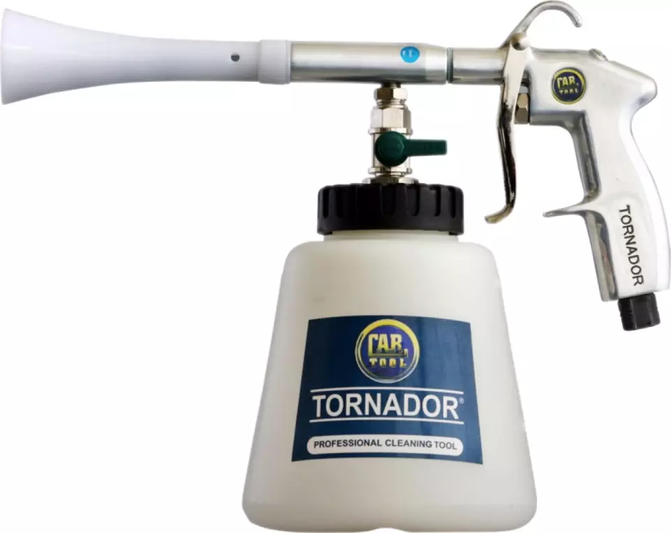 Tornador: داخلہ خشک صفائی کے آلے کا استعمال کیسے کریں؟ ایک کار کی صفائی کے لئے ایک کمپریسر کے ساتھ ایک پستول کے آپریشن کے اصول، آلہ کا جائزہ 21515_5