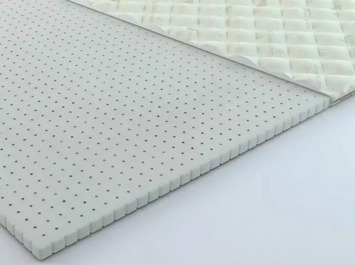 Sinasaklaw ng latex mattress: Mga modelo na gawa sa natural at artipisyal na latex makapal 3 at 6 cm, kutson na sumasaklaw sa 160x200, 180x200 at 140x200, mga review 21576_4