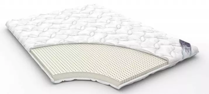Sinasaklaw ng latex mattress: Mga modelo na gawa sa natural at artipisyal na latex makapal 3 at 6 cm, kutson na sumasaklaw sa 160x200, 180x200 at 140x200, mga review 21576_5