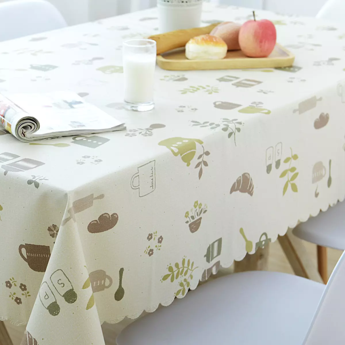 Tableclot PVC: telus untuk meja dan kerja terbuka, bulat dan bujur. Apa ini? Pemilihan alas meja dengan salutan polietilena pada tisu 21596_24