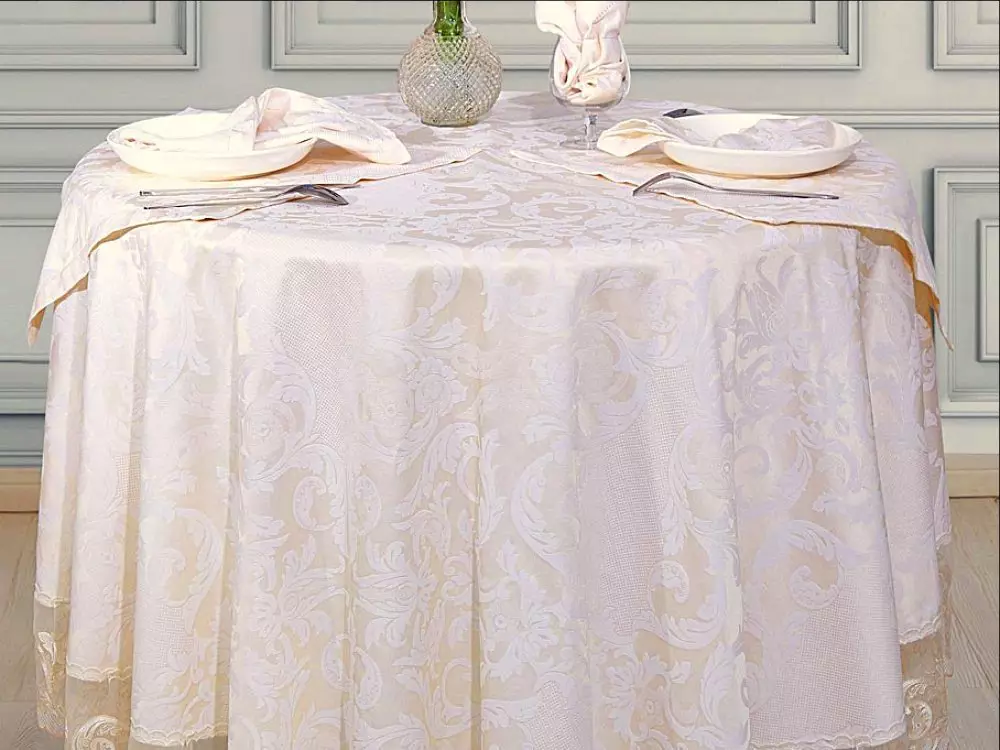 Jacquard Tablecloths: Yakovlevsky Jacquard dan Openwork Tablecloths dari Poland, Pengilang lain tisu tisu. Model Oval Putih dan Pilihan Lain 21600_26