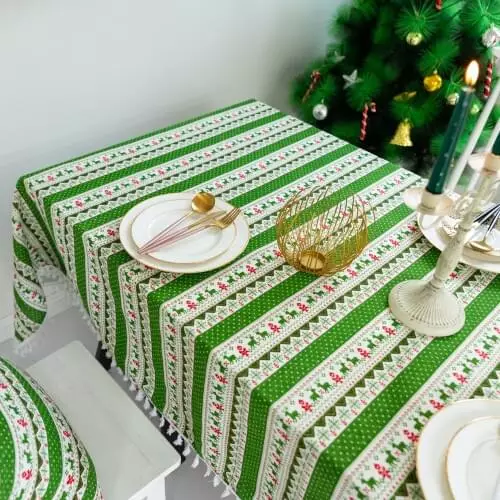 녹색 식탁보 : 테이블 및 회색 녹색, 설정 옵션에있는 어두운 녹색 모노 포닉 식탁보. 인테리어의 린넨 및 자카드, 타원형 및 둥근 식탁보 21601_13