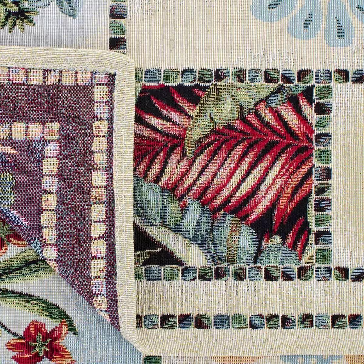 Tapestry Tablecloths: Mula sa Italya at Espanya, bilog at hugis-itlog na tablecloths sa talahanayan, maligaya at kaswal na mga modelo, 160x220 at iba pang mga sukat 21606_19