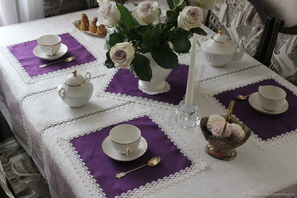 Taplak Tablok Linen: Taplak Tali Linen dengan sulaman, renda dan lukisan di atas meja, bulat dan lain-lain meja, Belarusia dan pengeluaran lain 21610_20