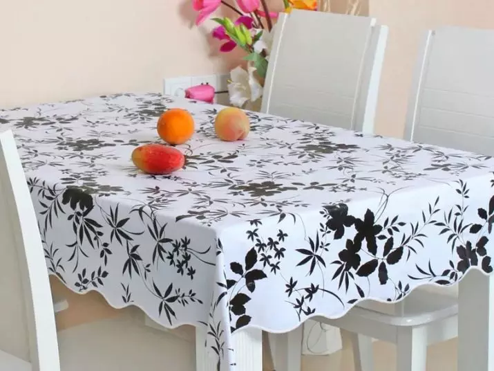 Kleenka在桌子上（51张照片）：美丽的白色粘合剂桌布在卷，在树和其他下。如果新的胶水非常闻到什么？ 21613_46