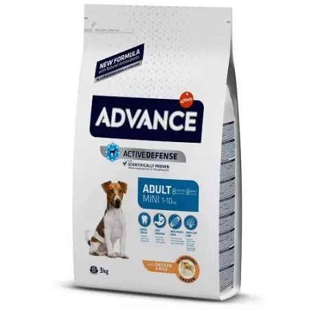 Voed Advance: Die samestelling van droë voer, die land produsent en eienskappe. Voed vir gesteriliseerde katte, mini volwasse vir honde en ander. Resensies 21638_13