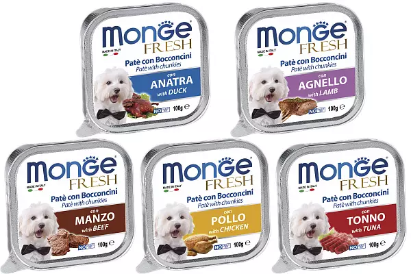 Monge Pes Feed: Zloženie konzervovaných potravín (mokré psie) a suché krmivá, pakety 12-15 kg. Posolový krém s jahňacím psom Bwild Obilie zadarmo a ďalšie produkty, recenzie 21642_2