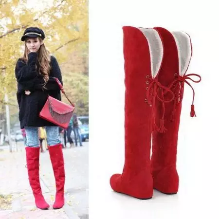 รองเท้าบูทสีแดง (70 ภาพ): สิ่งที่สวมใส่รุ่นฤดูหนาวของผู้หญิงรวมรองเท้าแลคเกอร์สีแดงและชุดสีน้ำเงิน 2170_68