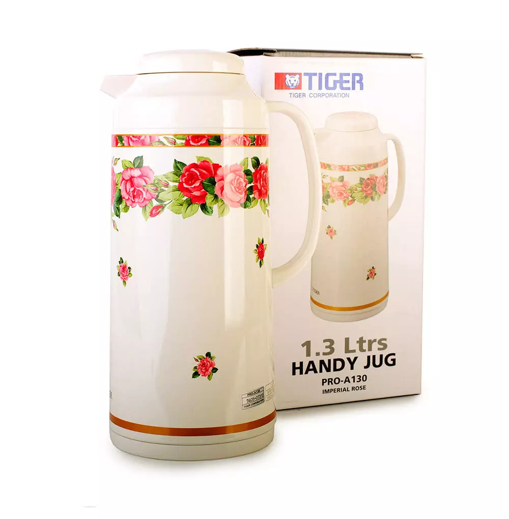 Tiger Thermoses: Thermoses Jepang kanggo panganan lan teh, ing 1 l, kanthi flask kaca, kanthi pompa pneumatik lan model liyane saka pabrikan, ulasan 21720_5