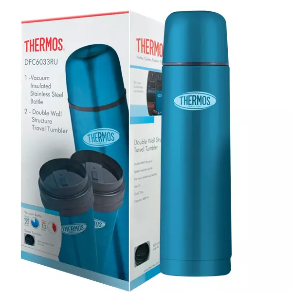 Thermos 1 litr: Ar gyfer te, am ddŵr ac am fwyd, graddiwch y thermoses metel gorau o ddur di-staen a gyda gwydraid o wydr, modelau twristaidd gyda botwm ar gyfer arllwys a mathau eraill 21732_3