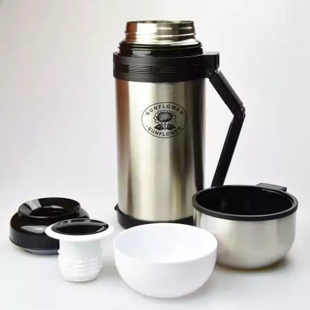 Sunflower thermoses: plug, quality and other characteristics of the thermos of the company. Overview of Chinese models for food, on 1 l and 2 l, other options 21753_12