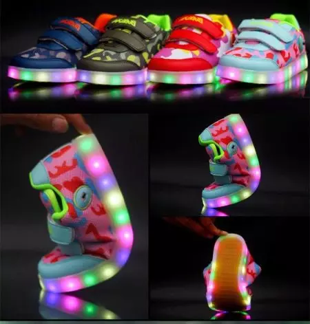 Sneakers bercahaya (58 foto): Model LED dan LED, berapa banyak kasut dengan lampu, saiz dan ulasan 2175_32