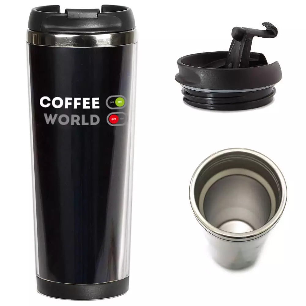 Инспекције кафе: Добре кригле-термозе са поклопцем да узмете кафу са вама. Модели са двоструким зидовима нехрђајућег челика и других. Како одабрати Тхермоцррус? 21764_9