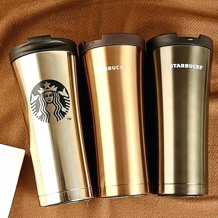 Termokups Starbucks: Funksjonene til termoskruset, en beskrivelse av svart, metall og andre tamblere for kaffe og te fra merkevaren. Vurderinger. 21766_5