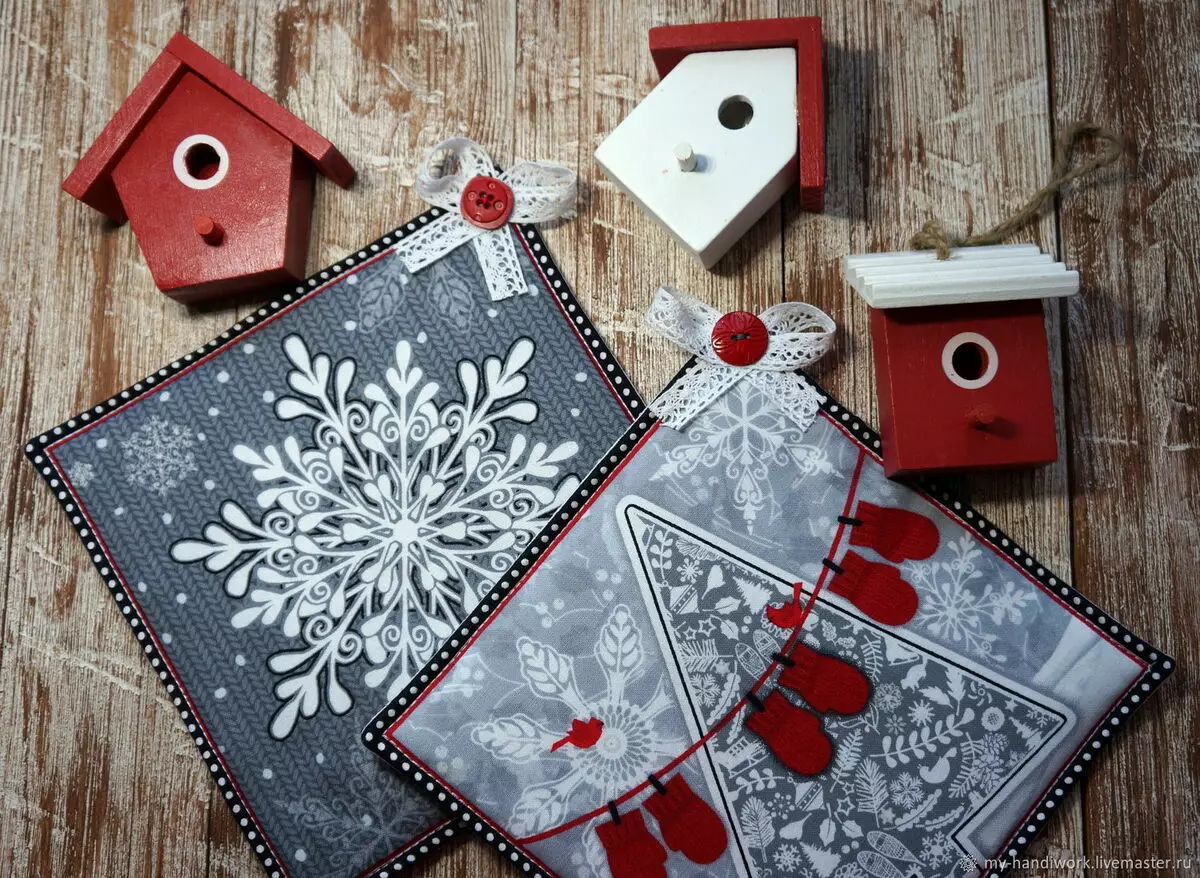 برچسب های سال نو: نوار های بافتنی برای سال جدید و در سبک پچک، برچسب آشپزخانه با یک درخت کریسمس و با نمادهای دیگر، دستکش های زیبا 21793_16