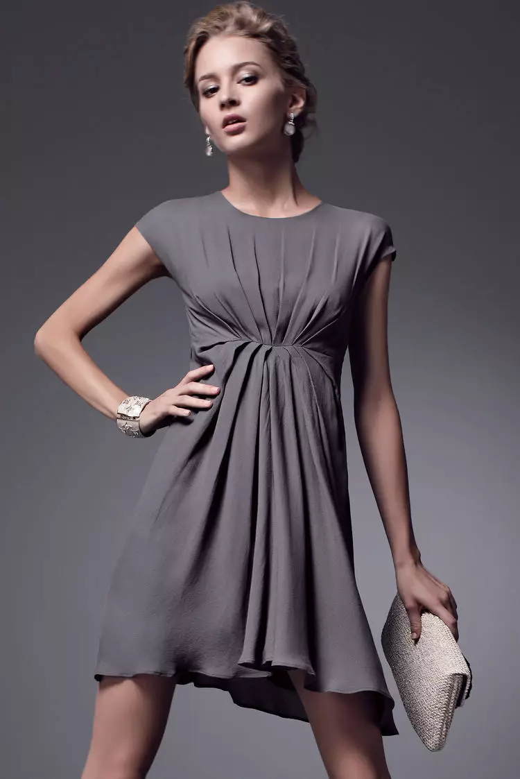 Siva kratka haljina s preplavljenim strukom s draperijom