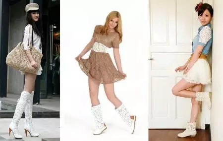 Çizme verore (55 foto): Modelet e modës së grave të bëra nga xhinse, zgjidhni një fustan nën çizme 2182_41
