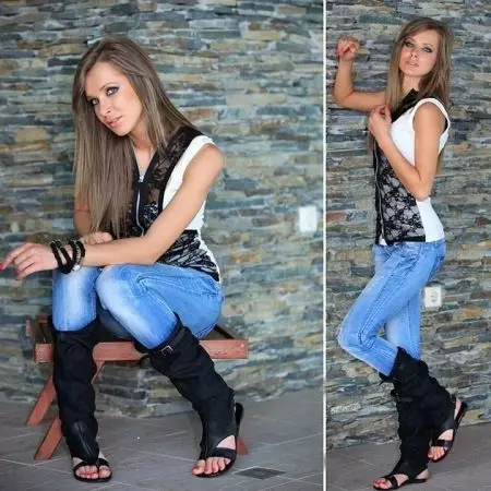 Botas de verão (55 fotos): modelos de moda feminina feitos de jeans, escolha um vestido sob botas 2182_42
