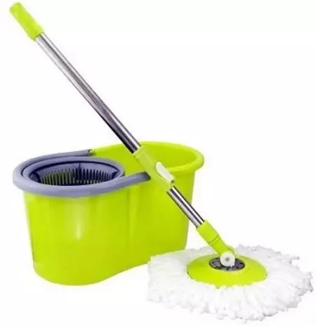 Mopas com um balde: esfregão de auto-limpeza com um balde para lavar o piso e limpeza, modelos planos e com centrífuga redonda. Como escolher um conjunto? 21863_9