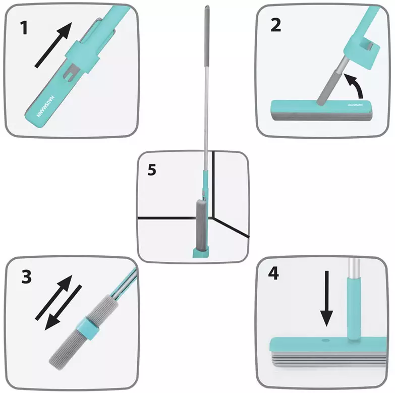 MOPS HAUSMANN：スピープ機構を備えたスピンとバケット付き。交換可能なノズルとMOPの雑巾。モップはどのように機能しますか？ 21892_26