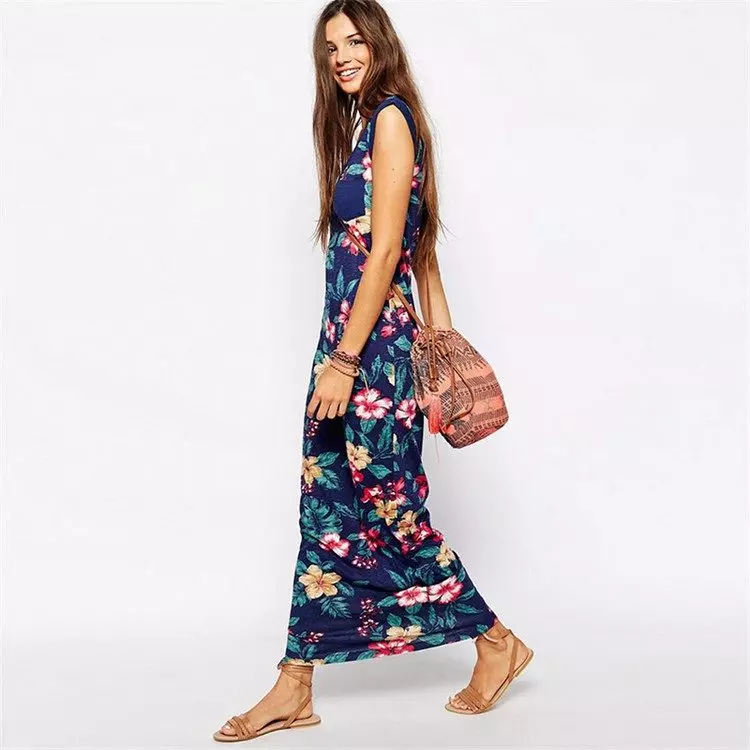 Fashionable long dress season Spring-summer 2016 with floral print