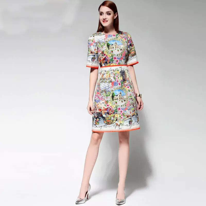 Fashionable dress season Spring-Summer 2016 with prints and inscriptions