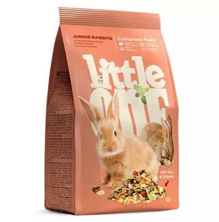 Cibo per conigli Piccolo uno: per giovani conigli e valle verde, 15 kg e 400-900. Composizione. Assortimento di buon mangimi per conigli decorativi 21939_9