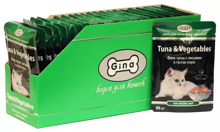GINA FEED: voor katten en honden, droge elite en andere producten. Samenstelling van voedsel voor kittens en volwassen katten, meerval voor gesteriliseerde dieren 22022_21