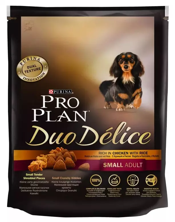 Purina Pro-plan voor honden van kleine rassen: voeding voor puppy's en volwassen honden, met lam, zalm en kip. Nuances voeden, dosering 22034_7