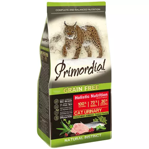 Primordial Food: Droë weerligvoer, vir klein rasse, vir gesteriliseerde katte en ander tipes, samestelling 22038_15