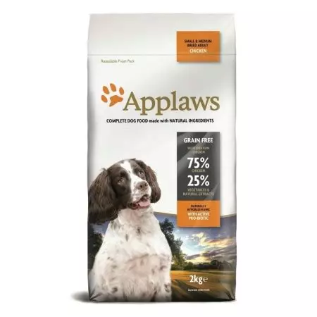 Thực phẩm cho chó applaws: thành phần. Thức ăn cho chó con khô, Đánh giá về các sản phẩm sét cho chó của các giống nhỏ và các giống khác. Đánh giá 22039_4