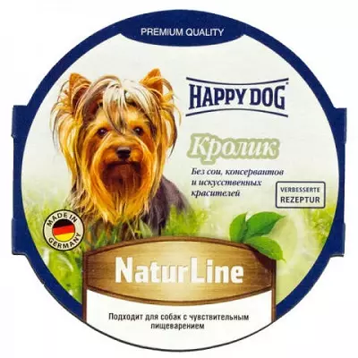 Happy Dog Hond Feed: Dréchnen a naass, fir Welpen vu grousser, kleng a mëttel Rassen. Zesummesetzung vum Konserven an aner Hond ernähren, Bewäertungen 22054_23