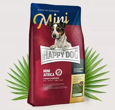 Happy Dog Dog Feed: Kuiva ja märkä, pentuja suurille, pienille ja keskisuurille roduille. Säilykkeiden koostumus ja muut koiran syötteet, arvostelut 22054_9