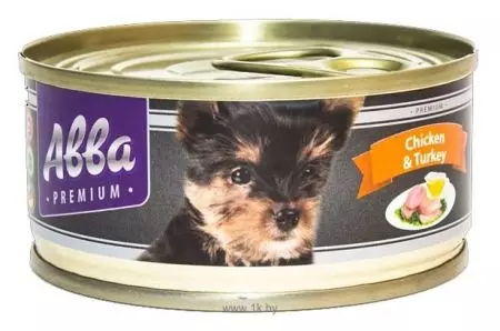 ABBA Feed for Puppies: Untuk baka kecil, sederhana dan besar. Makanan kering dan makanan dalam tin. Puppy Premium Gambaran Keseluruhan dan makanan lain 22056_14