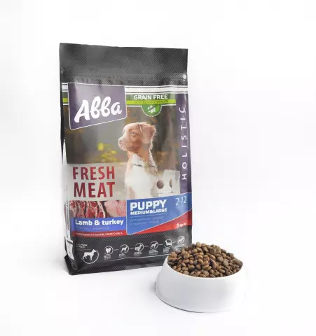 ABBA Feed for Puppies: Untuk baka kecil, sederhana dan besar. Makanan kering dan makanan dalam tin. Puppy Premium Gambaran Keseluruhan dan makanan lain 22056_9