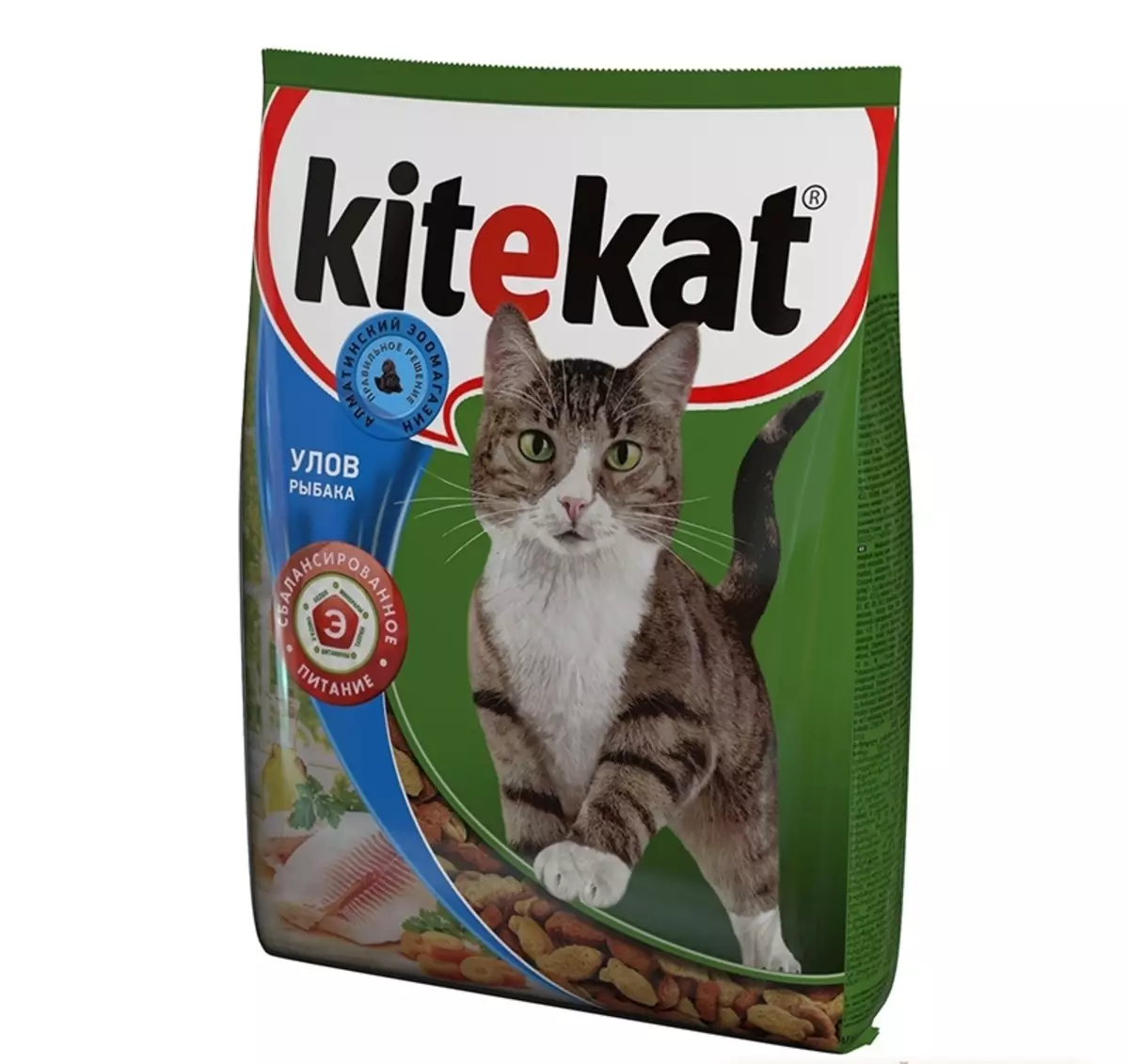 المواد الغذائية الجافة Kitekat: التكوين. القط الغذاء في حزم 10/02 و 15 كجم. 