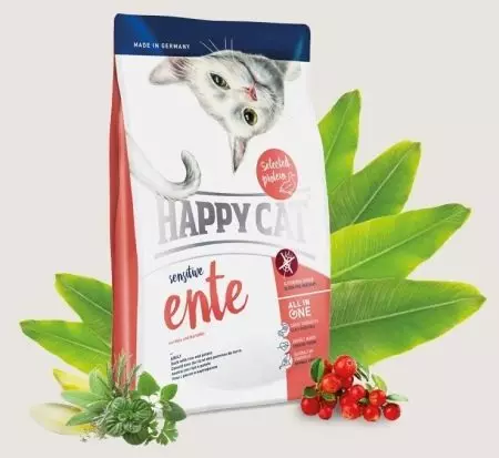 Happy Cat Cat Feed: de gearstalling fan wiet en droech iten foar kittens en sterilisearre katten, iten foar catrated katten. Resinsjes fan beoordelingen 22070_19