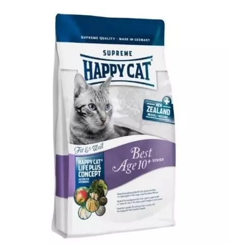 Feed do gato do gato feliz: a composição do alimento molhado e seco para gatinhos e gatos esterilizados, alimento para gatos castrados. Avaliações 22070_21