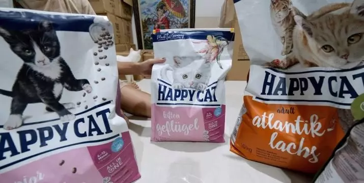 Feed do gato do gato feliz: a composição do alimento molhado e seco para gatinhos e gatos esterilizados, alimento para gatos castrados. Avaliações 22070_33