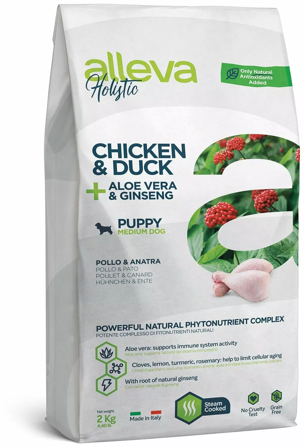 Makanan untuk anjing Alleva: Holistik untuk anak anjing dan makanan kering lain, komposisi dan kajian mereka. Kelebihan dan kekurangan. Ulasan 22072_7