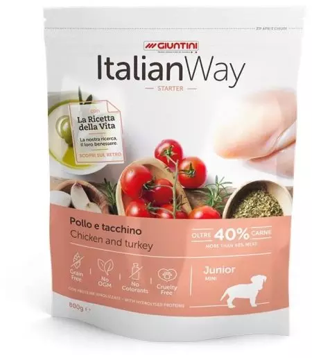 ITALIAN WAY FOOD: Messengerous foar katten, hûnen en kittens. Class fan droege feed en harren review, reviews 22126_10