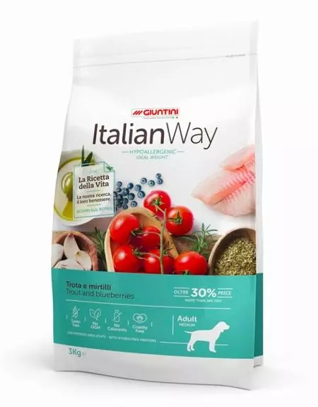 Italiensk måde mad: messenser til katte, hunde og killinger. Klasse af tørre foder og deres anmeldelse, anmeldelser 22126_14