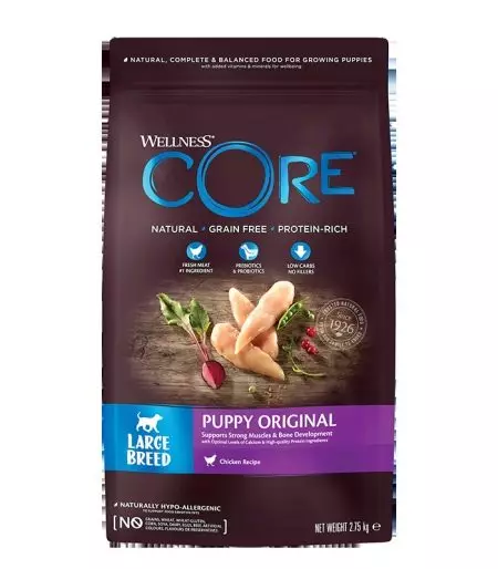Core Wellness kanggo asu: komposisi, panganan kanggo anak anjing lan watu cilik, garing lan udan nganggo lamb, spesies liyane 22132_18