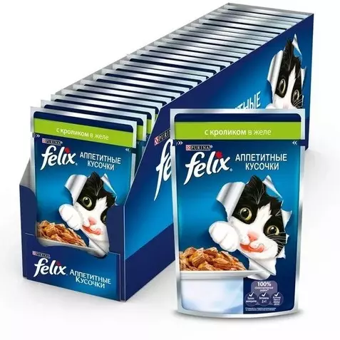 Makanan basah untuk kucing Felix: komposisi suapan cecair untuk kucing, penerangan umum dan pelbagai jenis. Ulasan 22138_10
